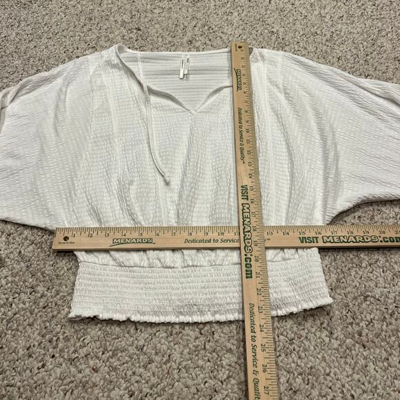 Anthropologie Peasant Blouse Sz S White Smocked Waist Pirate Flowy Puff Sleeve - Picture 5 of 6